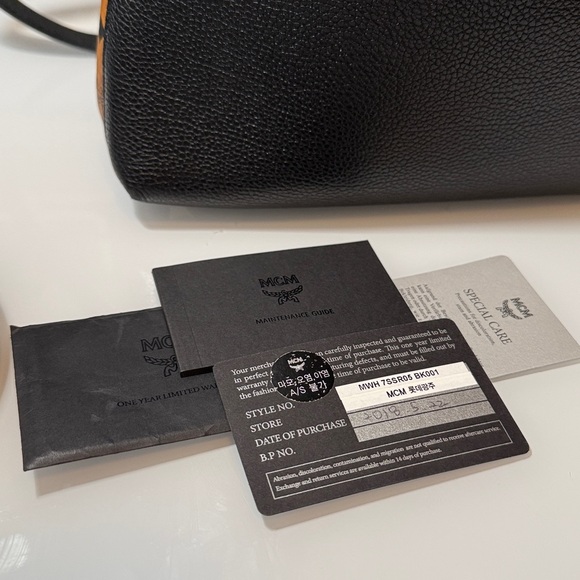 MCM Sarah Black Calfskin Leather & Cognac Visetos Hobo Shoulder Crossbody Bag - Picture 11 of 14